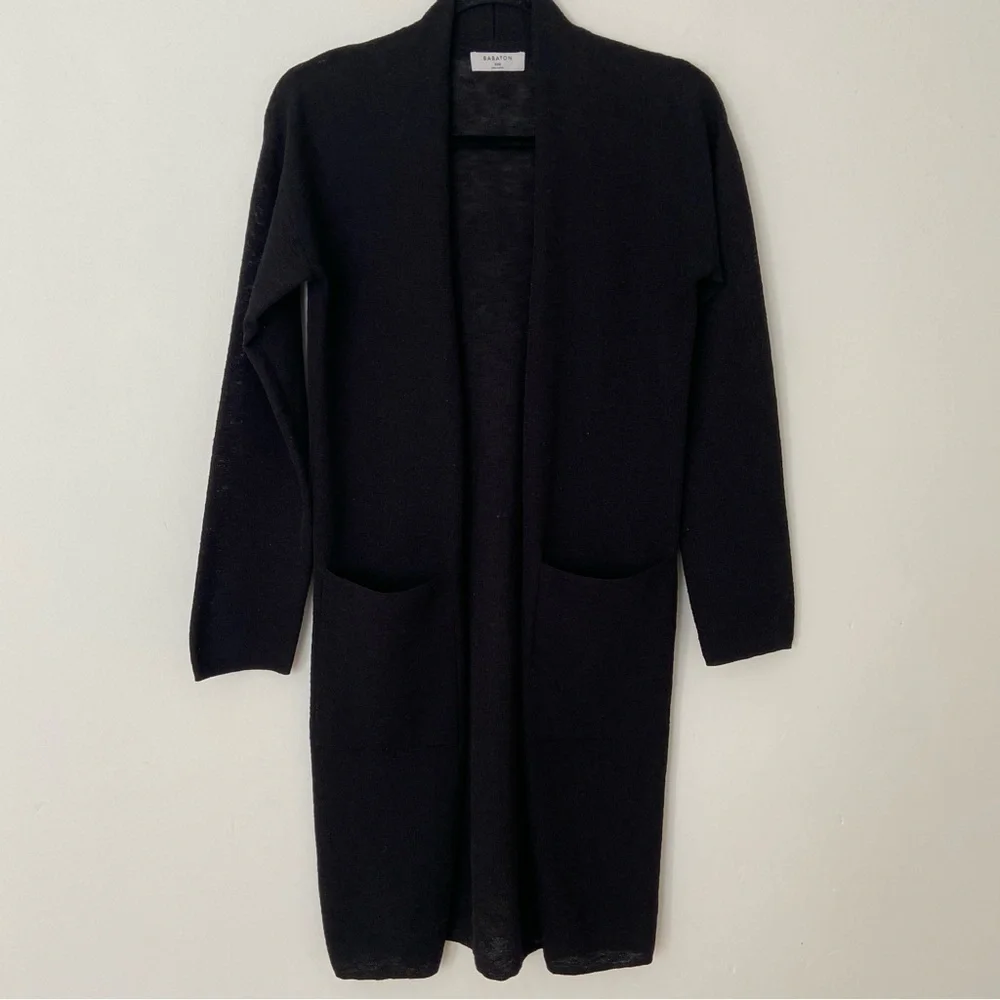 Aritzia Babaton Lance Cardigan Black Lightweight Long Open Sweater size xxs - Picture 4 of 9
